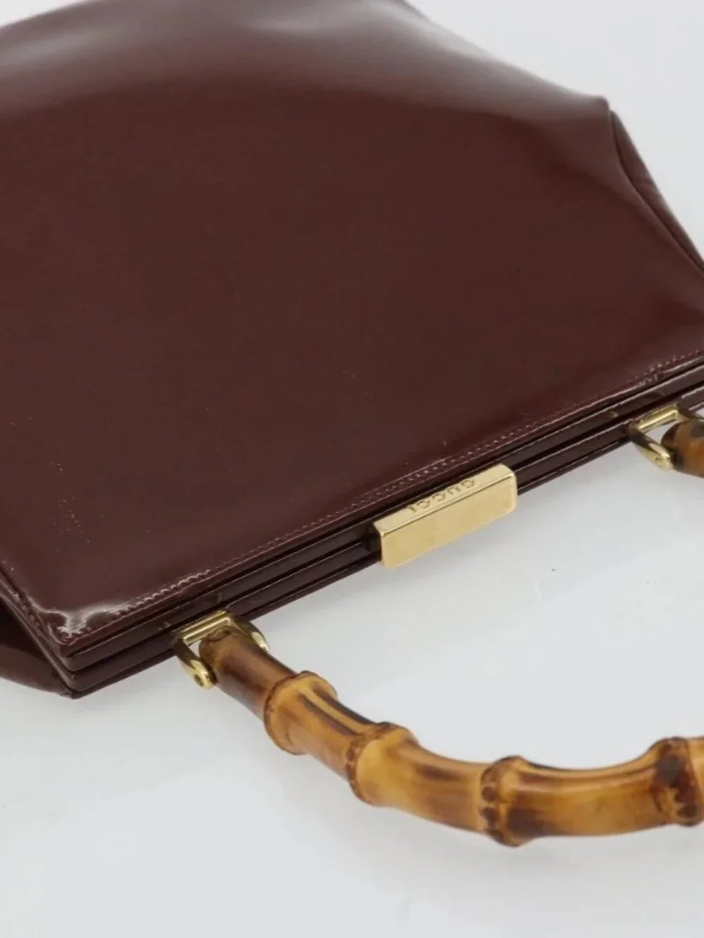 GUCCI Bamboo Hand Bag Patent leather Brown Gold 000 781 0295 Auth 175307